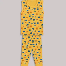 Kanvin Boys Yellow & Blue Printed Sleeveless Thermal Set-picture-30
