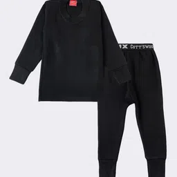 Lux Cottswool Boys Black Solid Cotton Thermal Set-picture-34