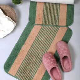 HOSTA HOMES Set Of 2 Brown & Green Striped Anti-Skid Doormats-picture-10