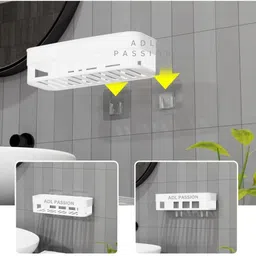 rptrendz 4 Bathroom Shelf Organizer, 2 towel hanger Plastic Wall Shelf image 4