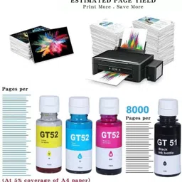 gAdi GT51 Refill Ink Bottle for Ink Tank 310, 315, 319, 410, GT5810, GT5820 Printers Black + Tri Color Combo Pack Ink Bottle image 5