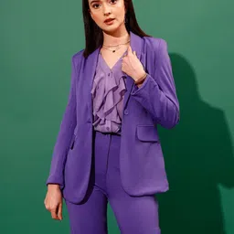 Women Solid Double Breasted Casual Blazer-image-66