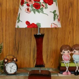 Lecce Red Fabric Shade Night Lamp With Wood Base By BrightDaisy image 2