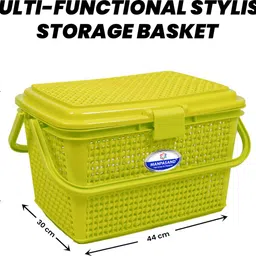 manpasand Plastic Fancy Basket with Handles & Lid | Durable Plastic Basket for Home & Kitchen Storage Basket image 2