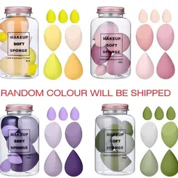 lusty soul Makeup Sponge Set Beauty Blender with Jar Puff & White and Silver Face Foundation Brush image 2