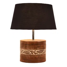 foziq Black Shade Table Lamp With Brown & Off White Woodden Base image 3
