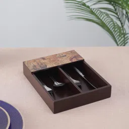 clasicraft Brown Abstract Print MDF Cutlery Holder image 1