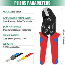 uptodateprouducts SN-06WF Ratchet Terminals Crimping Tool AWG23-10 (0.25-6mm²) - Wire Ferrule Terminal Crimper for Wire Insulated Cord Pin Ends Ferrules Terminals Manual Crimper image 2