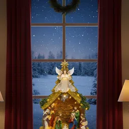 tachyon Resin Nativity Scene Crib with Light and Music Assembled 28 cm Pack of 1 image 3