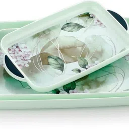 omkarzone Serving Tray Set of 3 Printed Design Material Glossy Finish Bpa Free Pista A1 Tray-picture-17