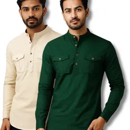 crowntail Pack of 2 Men Solid Pure Cotton Straight Kurta-picture-21