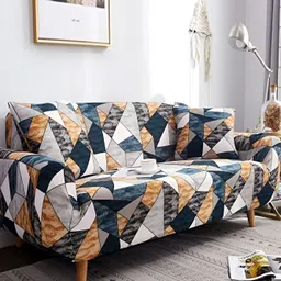 TONY STARK Blue & White Printed Stretchy Sofa Cover With Arms-image-89