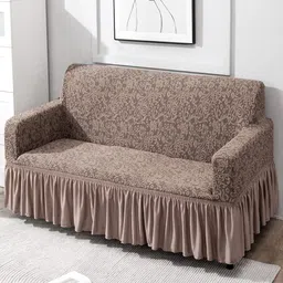 HOKIPO Taupe & Grey Solid Polyester 3 Piece Sofa Cover With Arms image 1