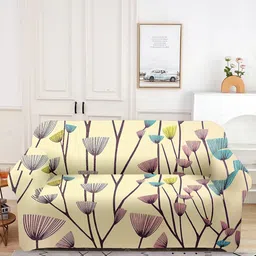 Aura Cream & Blue Printed 2 Seater Sofa Cover With Arms image 1