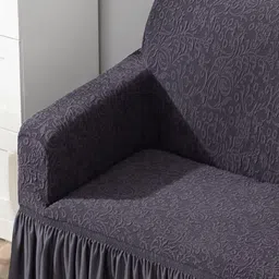 HOKIPO Grey Solid Polyester 3 Piece Sofa Cover With Arms image 5