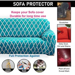 Stuff N' Fluff Teal & White 3 Pieces Printed 5 Seater Sofa Cover With Arms image 2
