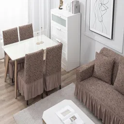 HOKIPO Taupe & Grey Solid Polyester 3 Piece Sofa Cover With Arms image 4