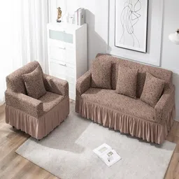 HOKIPO Taupe & Grey Solid Polyester 3 Piece Sofa Cover With Arms image 5