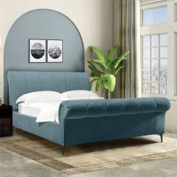 casacraft from pepperfry Perfect Upholstered Queen Size Bed In Grey Color image 1