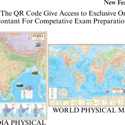 eoimarketing Pack of 2 Indian Physical & World Physical English Map 70x100 cm / 28x40 Inch | 90 GSM Thick Paper, Extra Quality Print | New Edition with QR Code | SSC, UPSC & Competitive Exams Study Material Paper Print image 2
