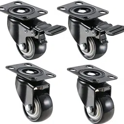 implemental Caster Wheels Plate type 2 with Brakes 360 Degree Rotation (63mm x 32mm) Braked Furniture Caster image 1