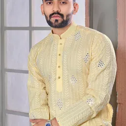 lazzly Men Embroidered Cotton Blend Straight Kurta image 2