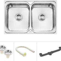 lipka 32x20x8 Inches 304-Grade Stainless Steel Square Double Bowl Kitchen Sink (Deluxe Range) 32x20x8 Inches Vessel Sink image 5