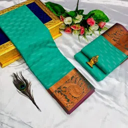 poontamil soft silk Self Design, Woven, Paisley, Floral Print Kanjivaram Polyester Saree-picture-14