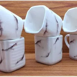 vynora Pack of 6 Ceramic Elegant Marble Finish Square Ceramic Tea/Coffee Cups – Set of 6 image 3