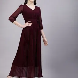 aayu Women Fit and Flare Maroon Maxi/Full Length Dress image 3