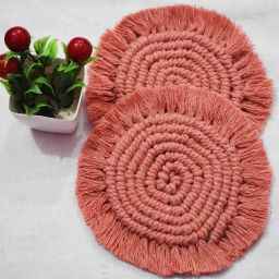 kaahira Premium Handmade Peach Macrame (Set of 2) Table Coaster image 1