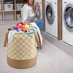 heart home Cotton Pack of 3 Checkered Foldable 45L Toys Organizer for Kids Room | Cream Storage Basket image 2