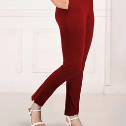 lyra Women Comfort Fit Red Pure Cotton Trousers-picture-26