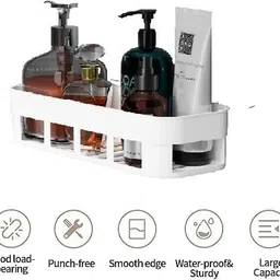 qrex Wall Mounted Shower Caddy Shelf With Suction Soap Holder Plastic Wall Shelf image 2