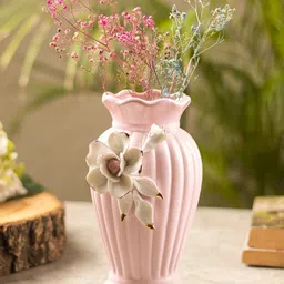 MARKET99 Pink & White Textured Ceramic Flower Vase-picture-30