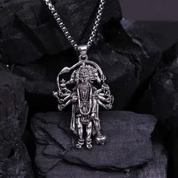 royce Silver Plated Panchmukhi Hanuman Ji Pendant Locket with Stainless Steel Chain Silver Stainless Steel Locket-picture-19