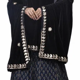 traditions bazaar Velvet Embroidered Black Women Dupatta-picture-20