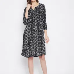 Hypernation Woman Black Printed Rayon Crepe Nightdress-picture-37