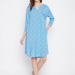 Hypernation Woman Blue Floral Printed Nightdress-picture-19