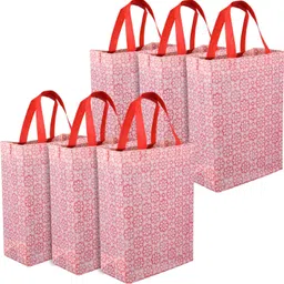 kuber industries Non-Woven Reusable Star-Print Shopping Handbag|Pack of 6|Pink Pack of 6 Grocery Bags-picture-22