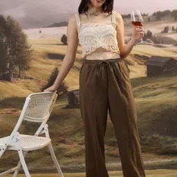 tokyo talkies Women Regular Fit Brown Cotton Blend Trousers image 3