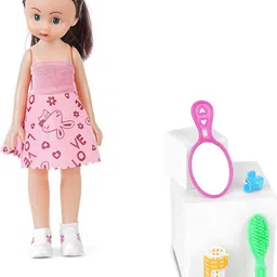 Girl Doll in Printed Skirt & Pink Top With Accessories For Kids Age 2 years & Above-image-32