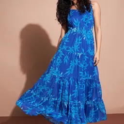 Women A-line Dark Blue Maxi/Full Length Dress-image-3