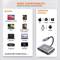 Tukzer RK 4-in-1 Type-C Hub to HDMI 4K@30Hz, VGA 1080P@60Hz, USB 3.0 Data, 100W PD, USB Adapter image 5