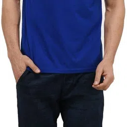 london hills Men Solid Round Neck Cotton Blend Blue T-Shirt image 5