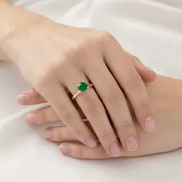 diamtrendz jewels Gold Plated 925 Sterling Silver 6mmX6mm Round Shaped Gemstone Adjustable Band Sterling Silver Emerald Gold Plated Ring image 4