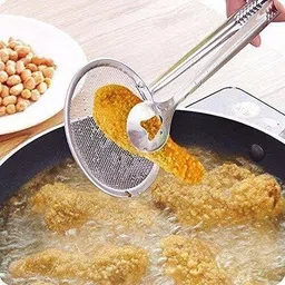 vjm fusion Stainless Steel Fryer Filter Tong Multipurpose Oil Mesh Strainer with Clip Stainless Steel Serving Spoon-picture-37