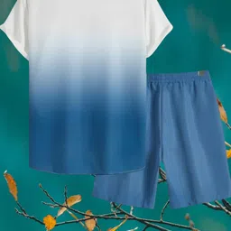 thebrossco Men Top & Shorts Set Dark Blue Printed image 2