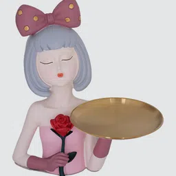 royaloak Serving Lady Figurine Polyresin Multi Colour Glossy Finished Blush image 3