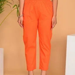 krishna fashion Women Straight Fit Orange Pure Cotton Trousers image 4